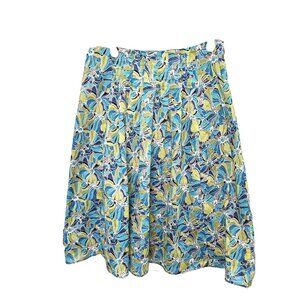 Liz Claiborne Skirt Blue Green Floral Size 4 Cottage Pleated Cotton